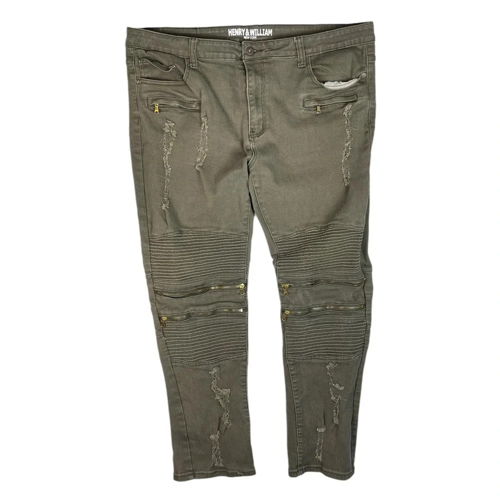 Mj3 Mens Henry & William New York Distressed Moto Denim Jeans 42x32